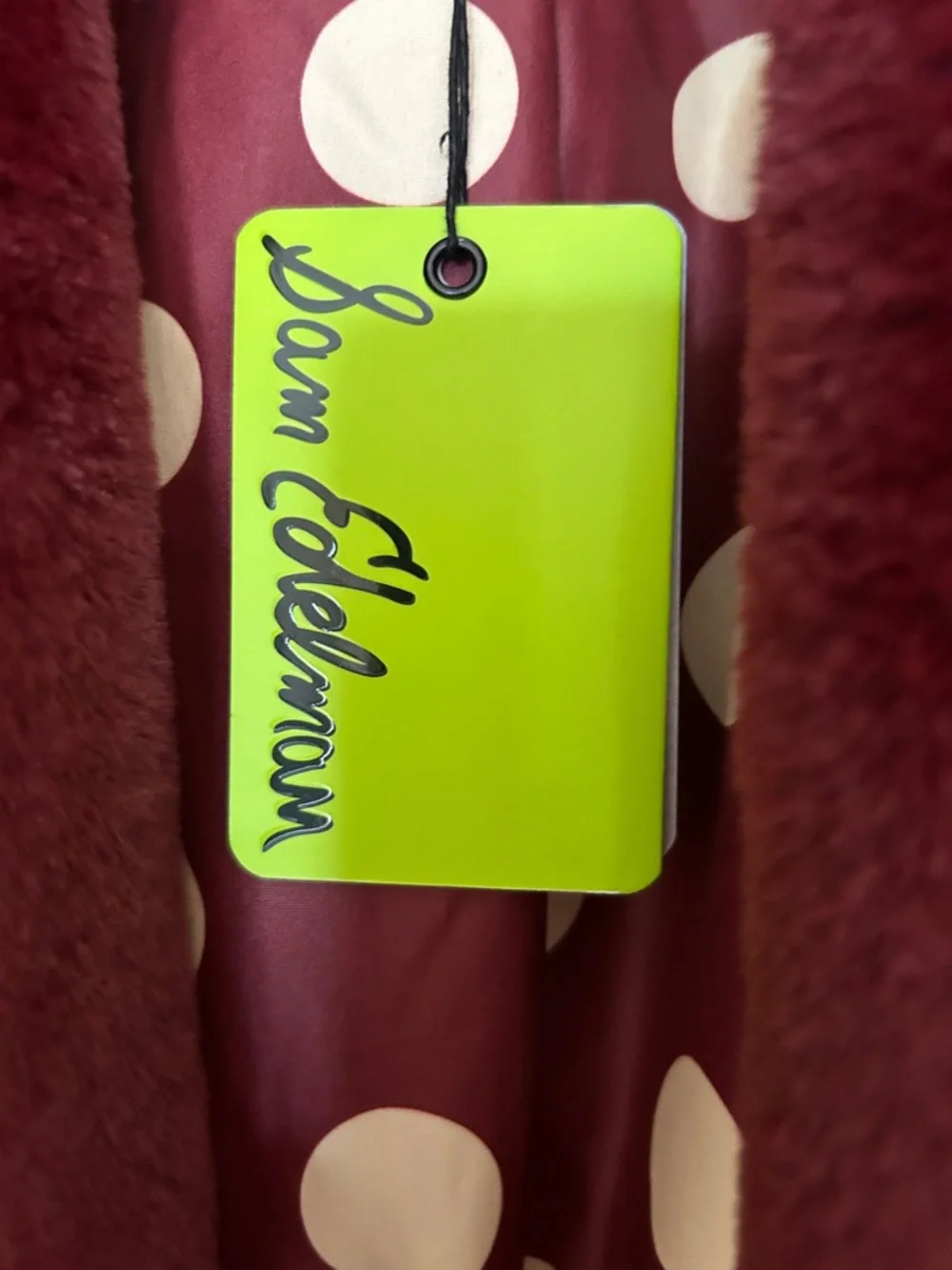 Sam Edelman Burgundy Faux Fur Coat with Black Accents - Picture 6 of 9